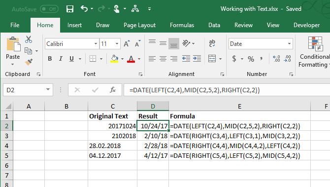 Convert text to dates in Excel