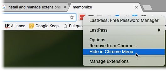 Hiding a Chrome extension from the menu bar