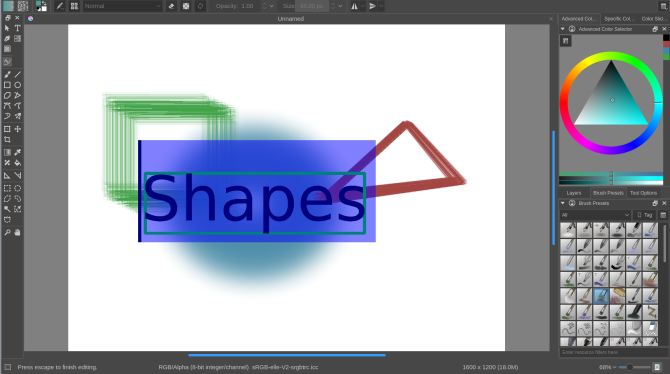 how to use Krita vs GIMP - shapes