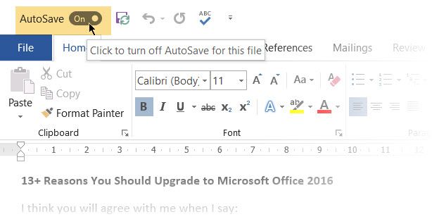 turn on autosave in office 2016