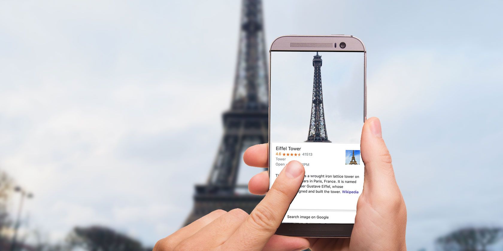 Google Lens being used to detect the Eiffel Tower.