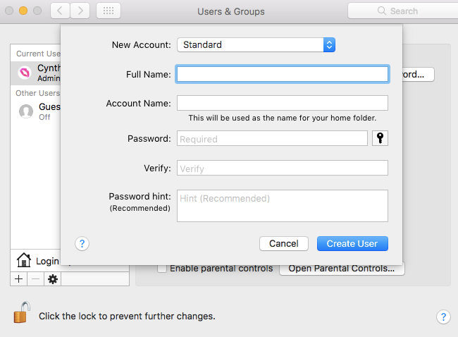 macbook keyboard not working- Create New User