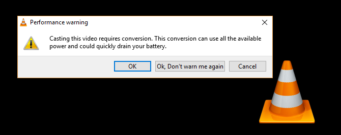 the conversion performance warning in VLC
