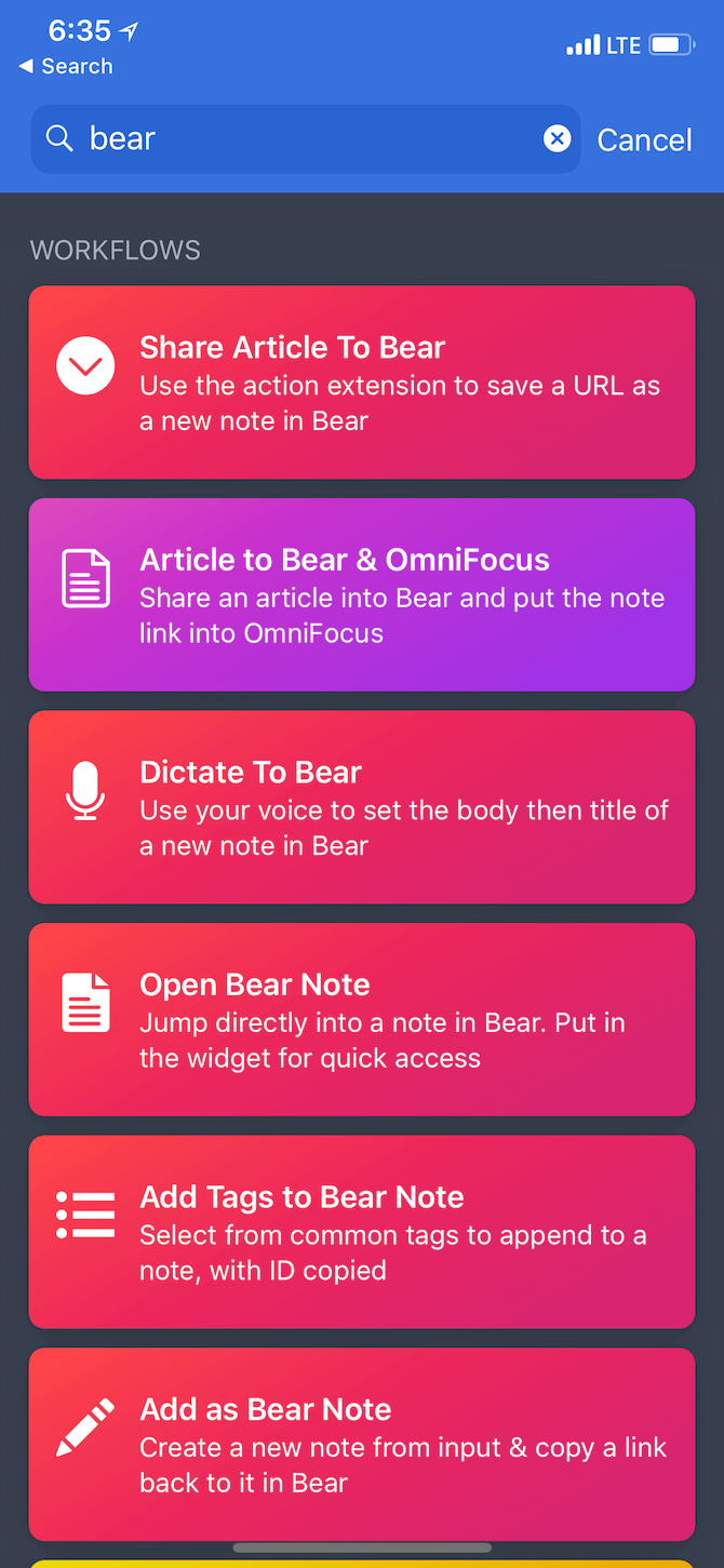 Apple Workflow Bear Workflows 2