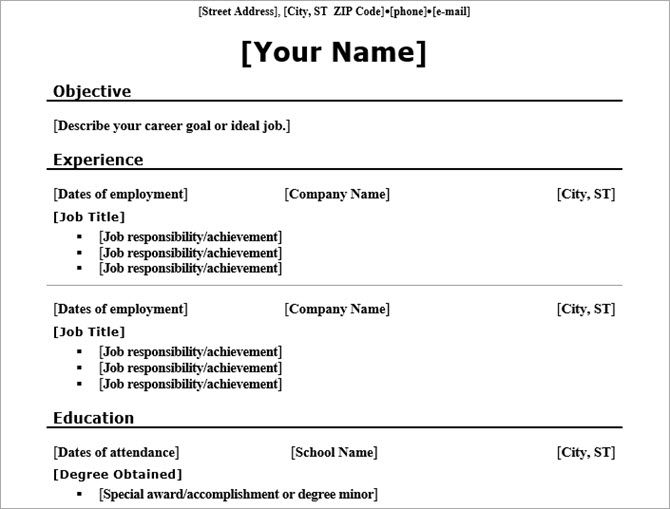 microsoft word resume templates - chronological traditional
