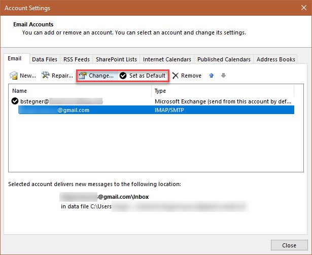 Outlook Account Settings for Gmail