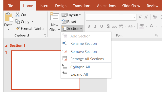 Beginner’s Guide to Microsoft PowerPoint - Section Options