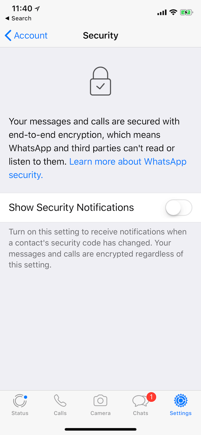 WhatsApp Encryption setting