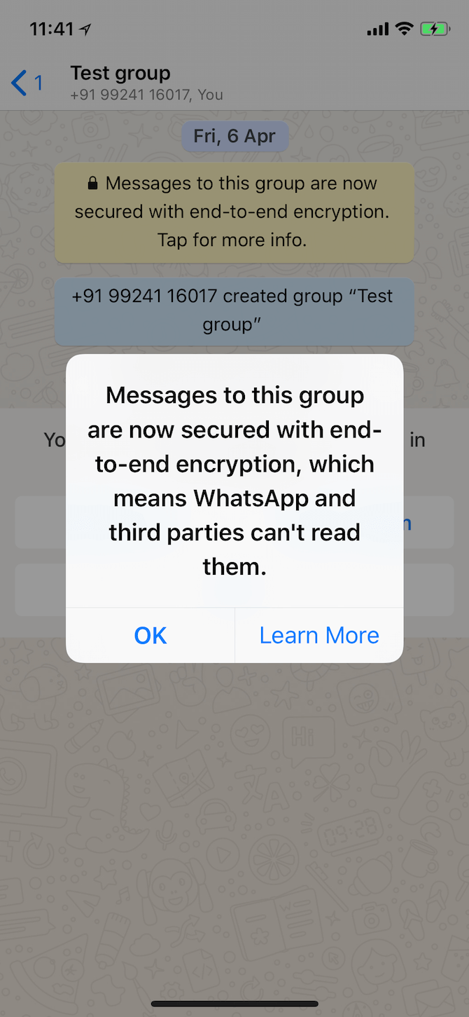WhatsApp encryption notice