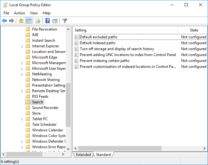 Windows Local Group Policy Editor Outlook Search Settings