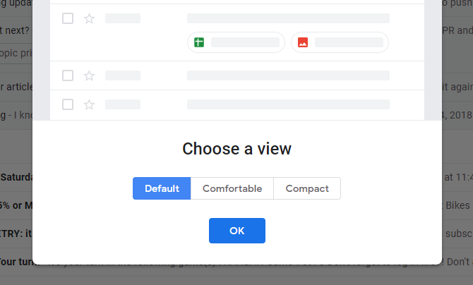 Set Gmail to default display density