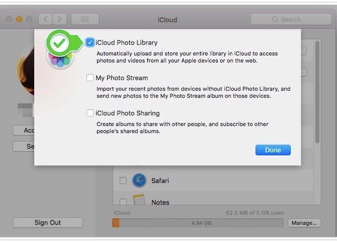 Photo Library Mac - enable icloud sync