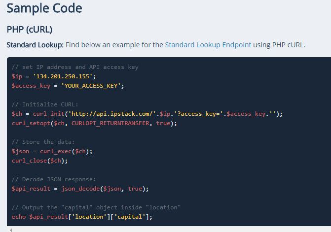 ipstack Sample PHP