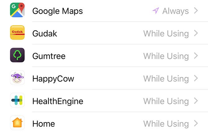 Apps Using Location Services on iOS