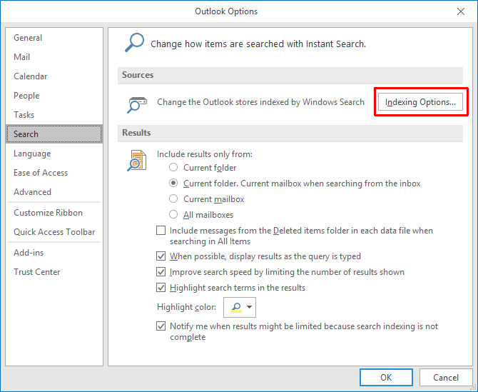 outlook 2019 advanced search