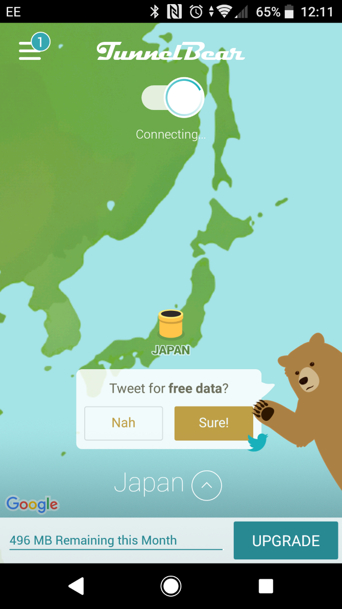 Tunnelbear tweet for free data