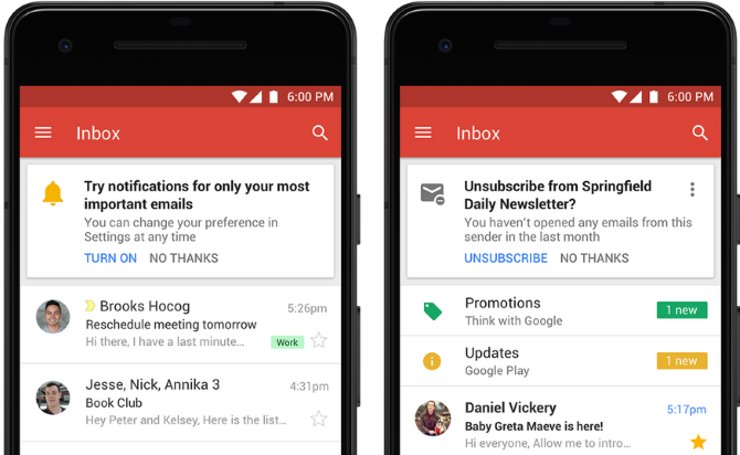 Gmail notifications and unsubscribe mobile