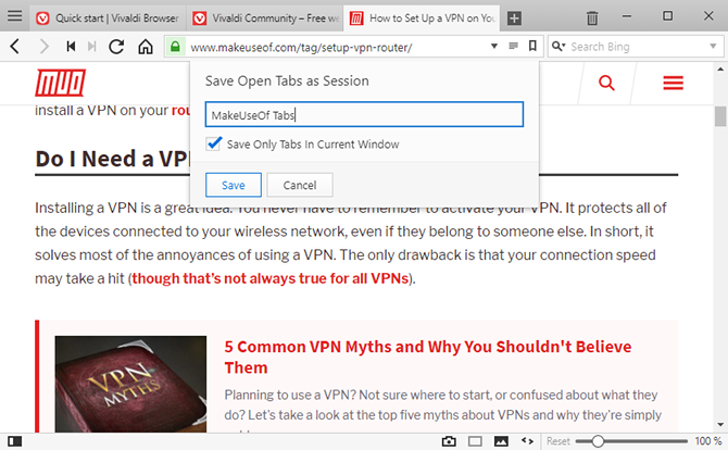 Vivaldi Browser tips - save tabs for later