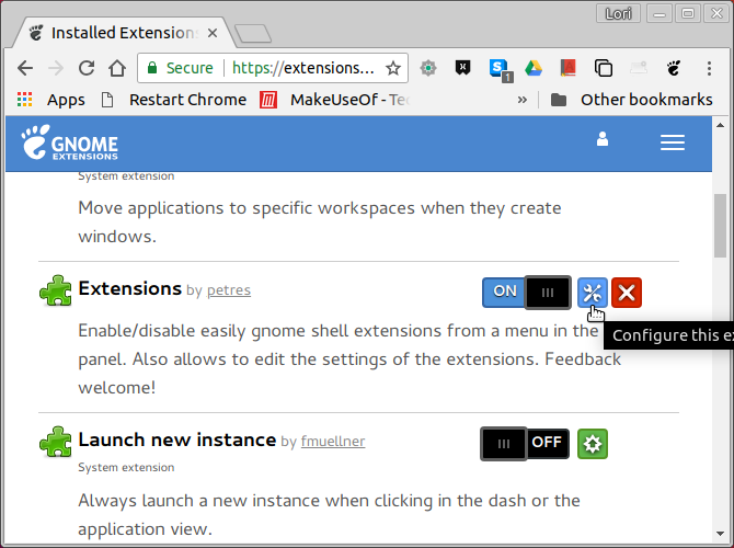 Manage extensions on GNOME Extensions website