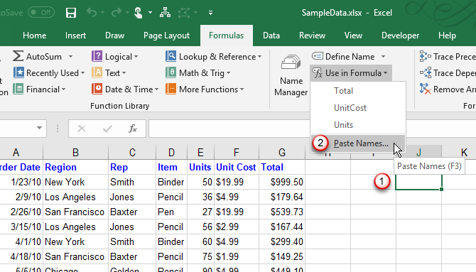 dlete a current name using the name manager in excel for mac