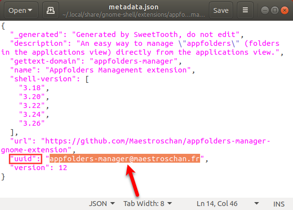 Copy the "uuid" in the metadata.json file