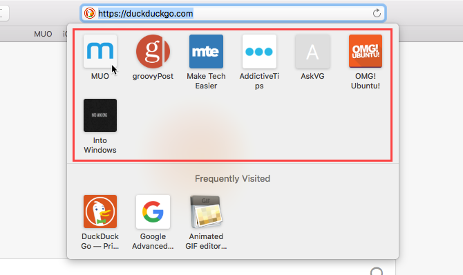 Bookmarks folder on Favorites popup window