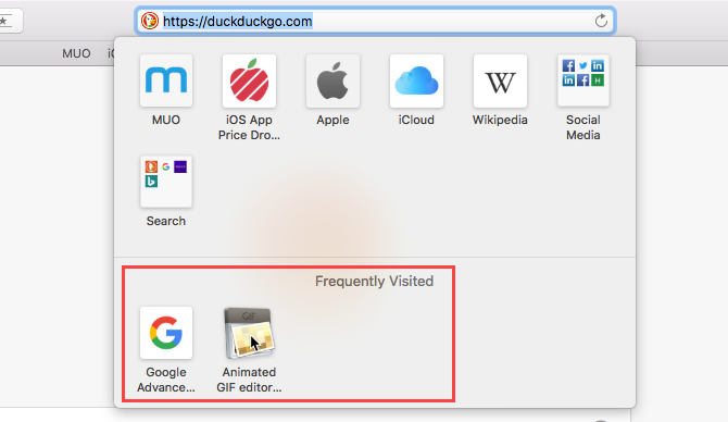 Frequently Visited sites on Favorites popup window