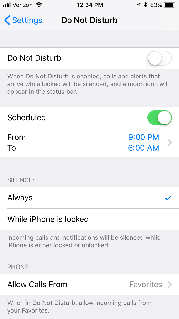 Do Not Disturb Settings iPhone