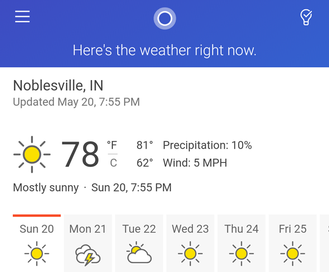 Cortana App Weather