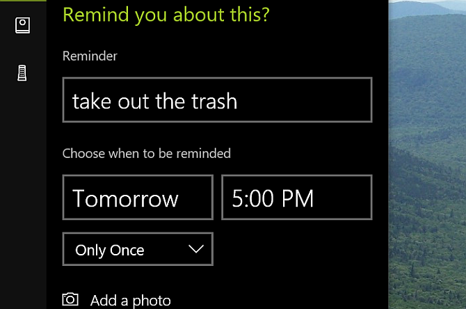 Cortana desktop reminder