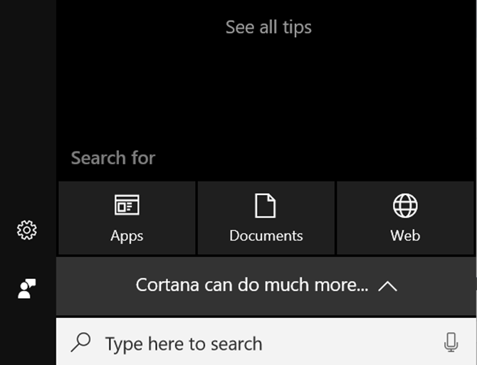 Cortana on PC Main Screen