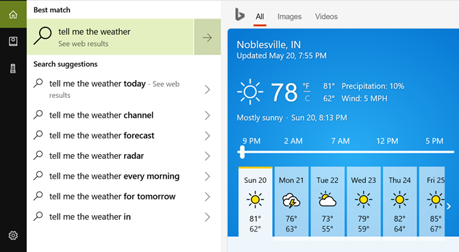 Cortana Desktop Weather