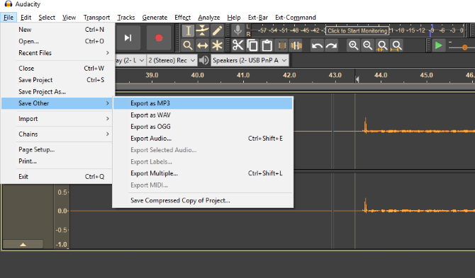 Exportar un MP3 en Audacity