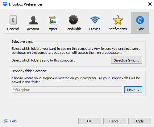 Set the location of your Dropbox folder
