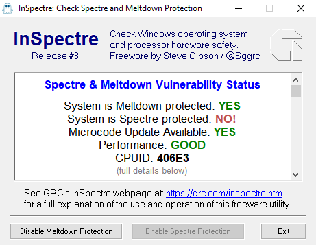 InSpectre detects Spectre and Meltdown vulnerabilities in your CPU