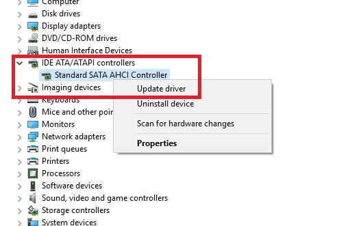 amd sata controller driver update stuck