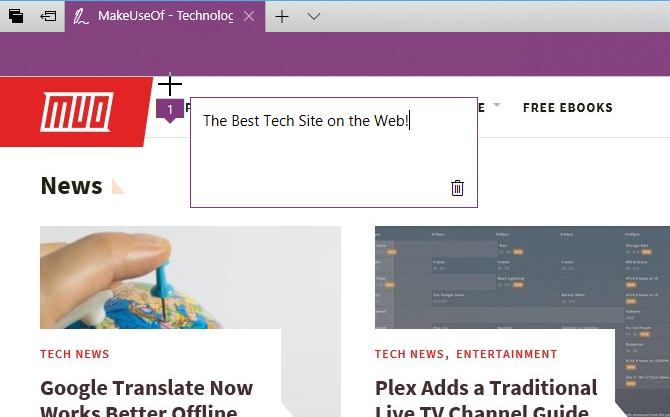 Type a note on a web page in Edge