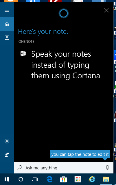 Use Cortana to create a new note