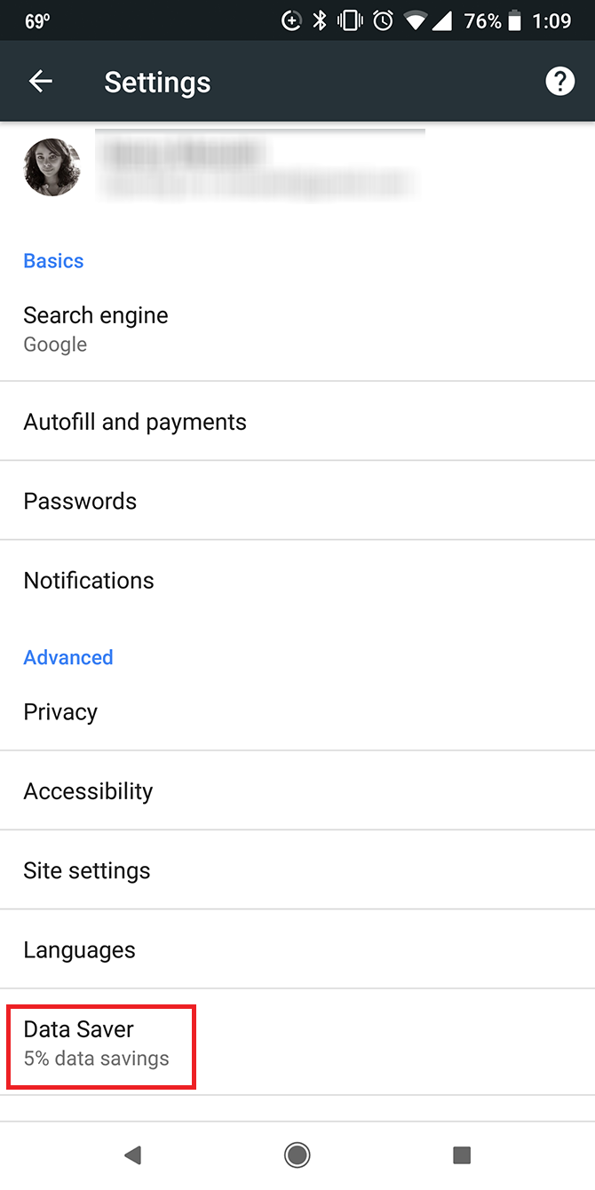 Chrome Android Settings