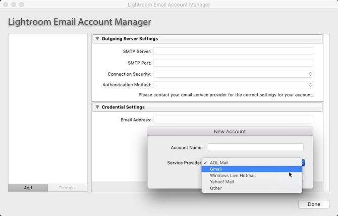 set up gmail account in lightroom for mac