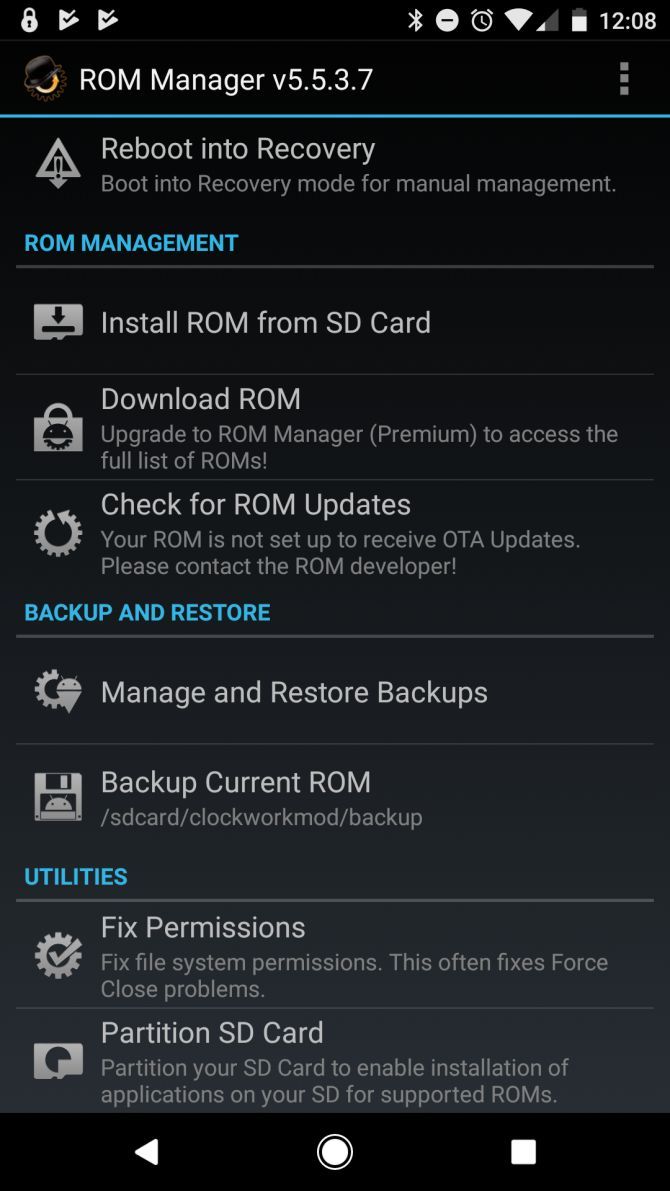 ROM Manager Home