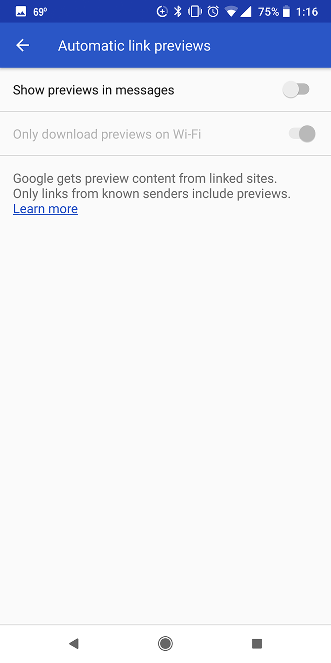 SMS Link Preview Settings Android