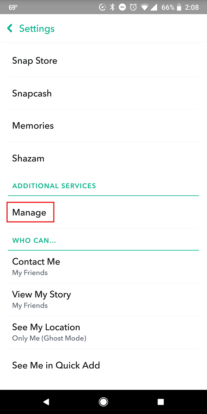 Snapchat Manage