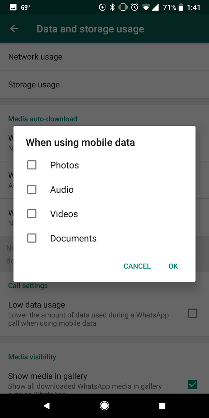 WhatsApp Data Options Android
