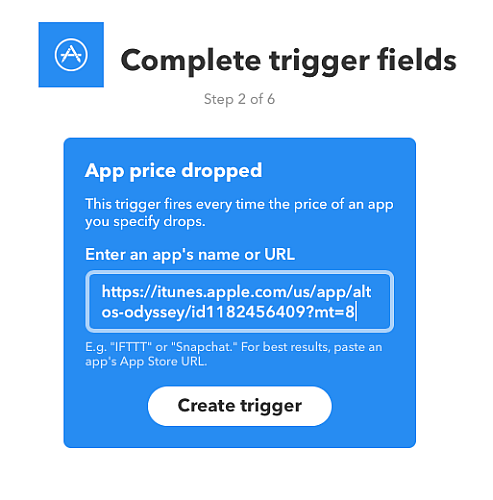 create trigger of Apple App Store