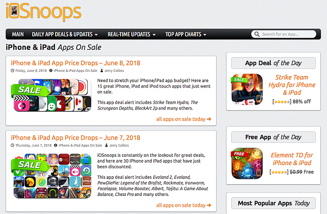 iOSnoops app deals page