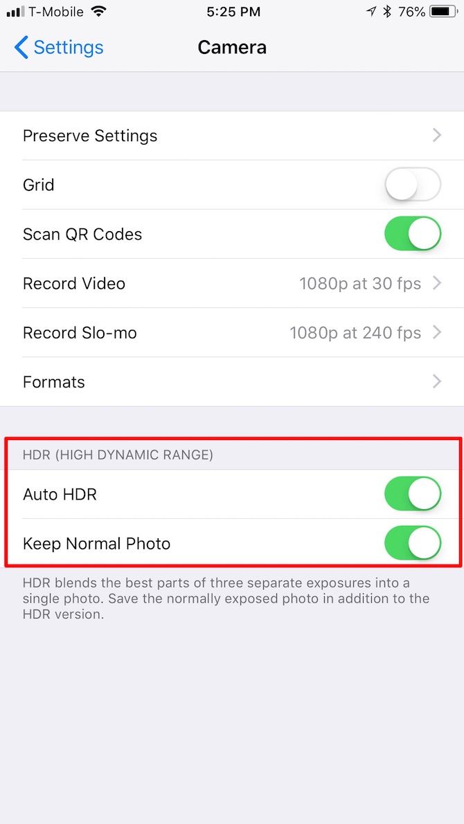 iPhone Camera HDR Settings