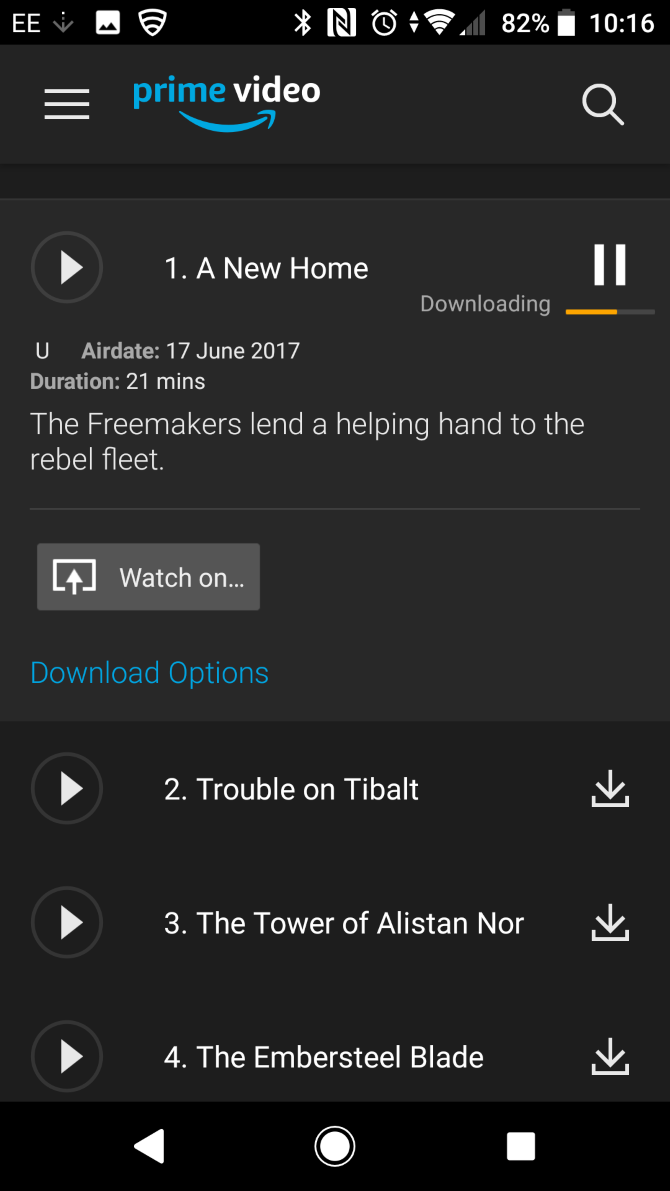 Downloaded file ready to play on Prime Video app for Android