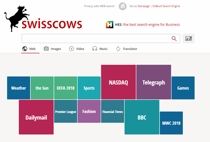 Swisscows search engine tool keeps your web searches private