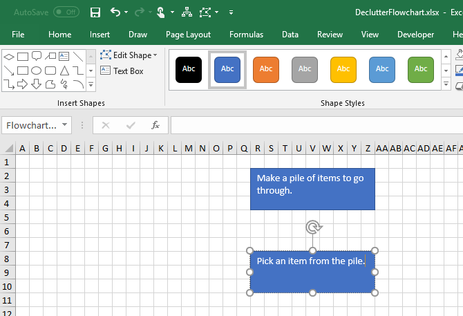 Type text in a shape in Excel
